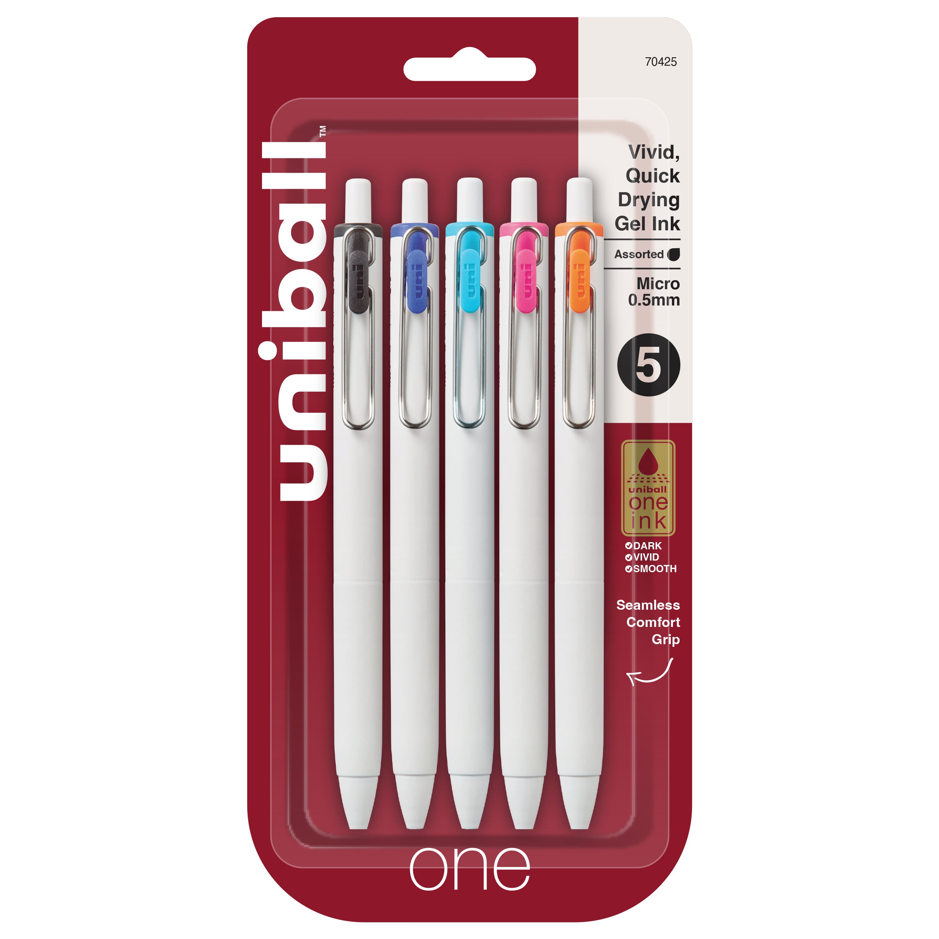 uniball™ one Retractable Gel Pens, Micro Point (0.5mm), Assorted Ink, 5 Pack