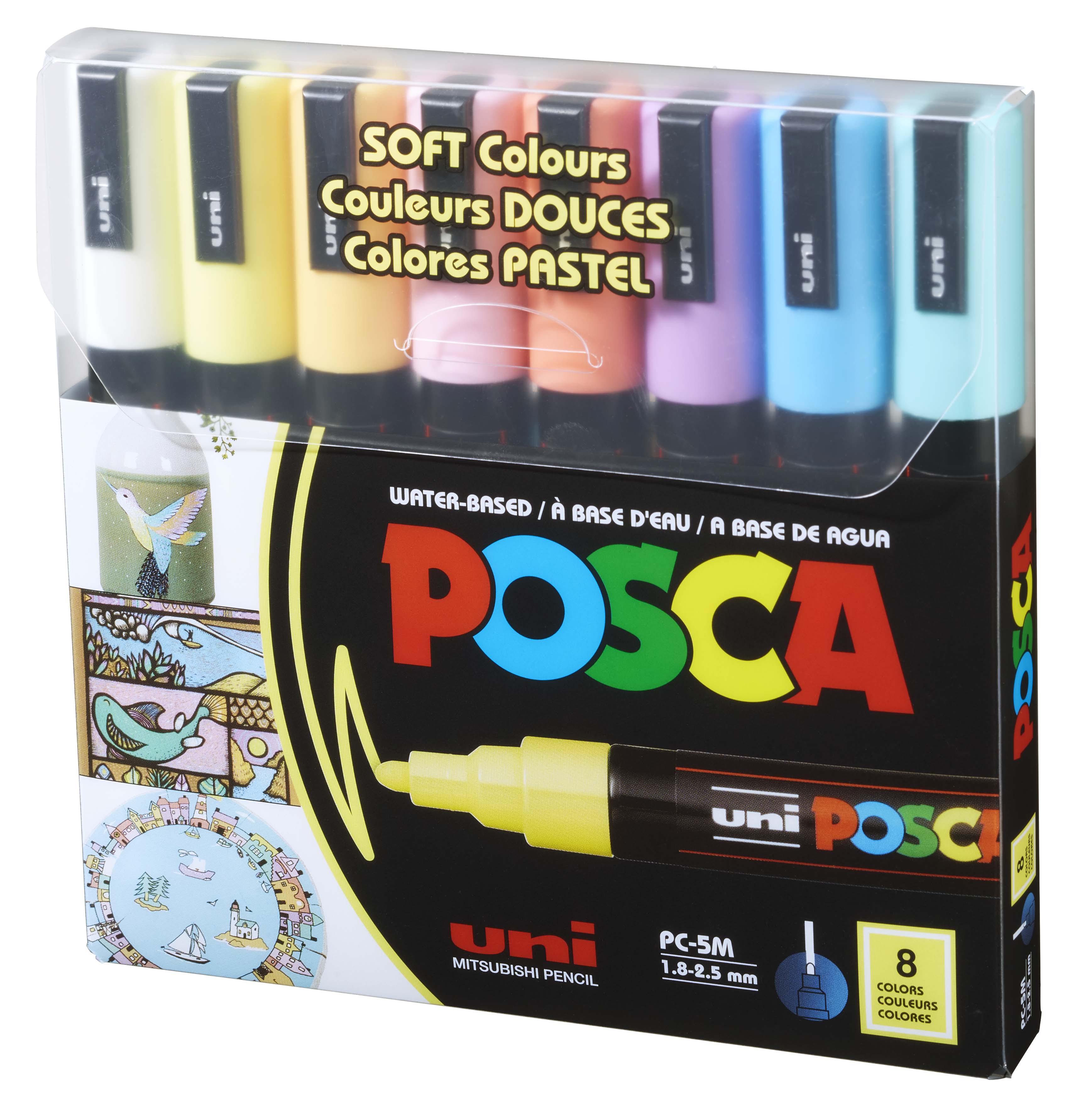 uni® POSCA® PC-5M, Soft Colors Water-Based Paint Markers (8 Pack)