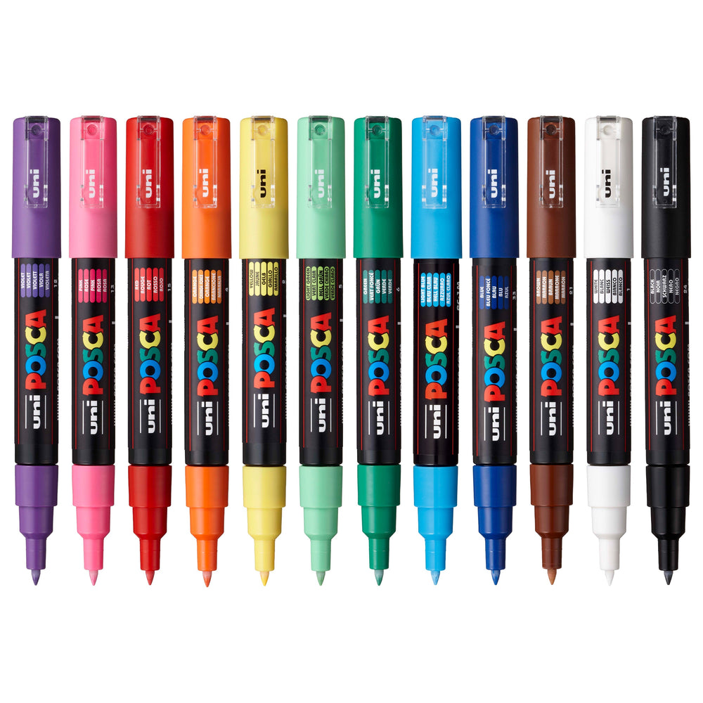 uni® POSCA® PC-1M, Water-Based Paint Markers (12 Pack)