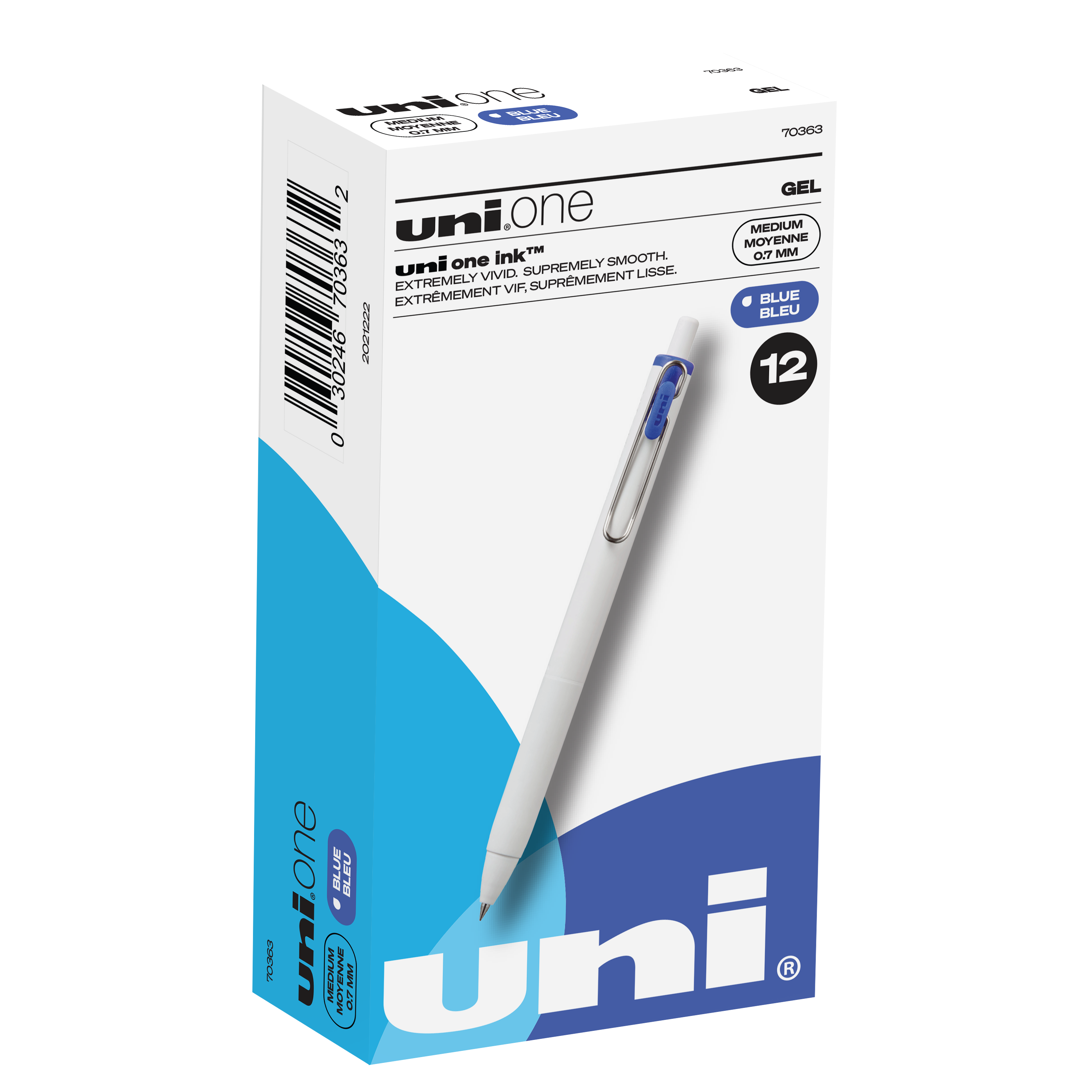 uniball™ one Retractable Gel Pens, Medium Point (0.7mm), Blue Ink, 12 Count