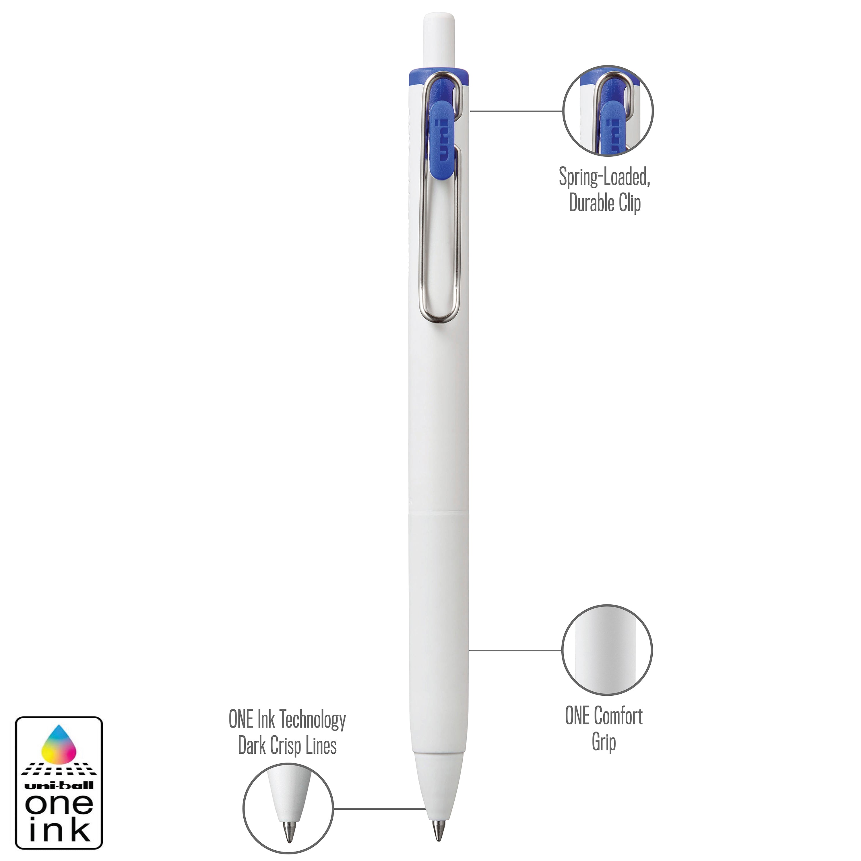 uniball™ one Retractable Gel Pens, Medium Point (0.7mm), Blue Ink, 12 Count