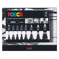 uni® POSCA® PC-MIX, Assorted Black Tips, Water-Based Paint Markers (8 Pack)